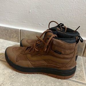 Vans hi tech all weather boots. They are slip resistance and soft cushion.